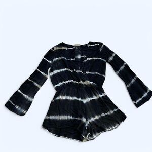 Love Stitch Black and White Romper with Flared Sleeves